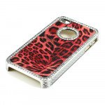 Wholesale iPhone 4 4S Leopard Diamond Chrome Case (Red)